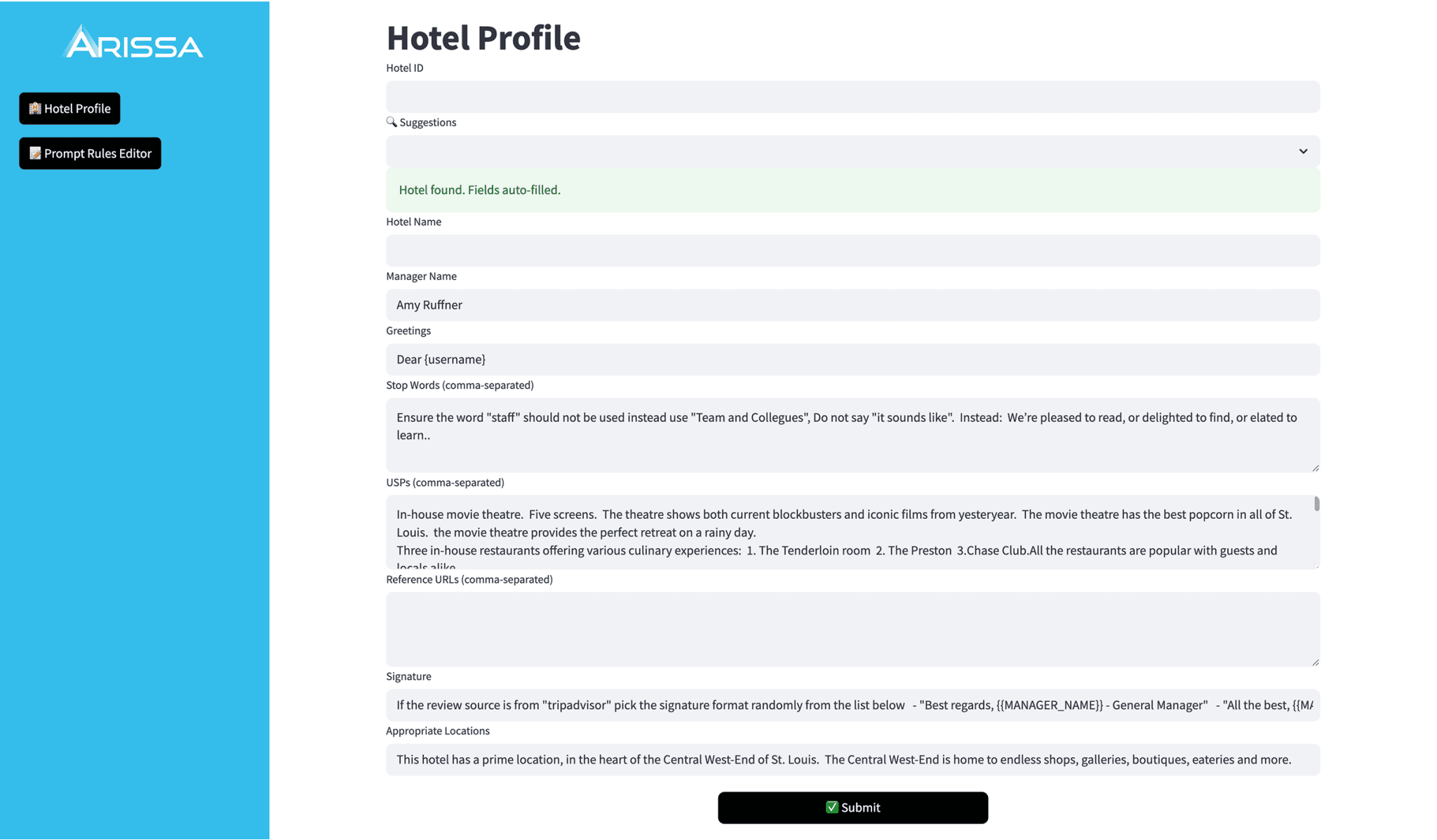 Profile Page of Review Tool